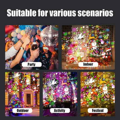 🎄 LED Christmas Projector | 16 Patterns ✨ USB 5V/1A 🚗🏠 Holiday Ambience Lamp